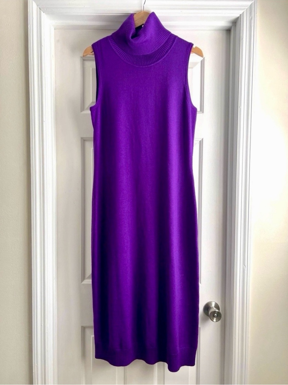 Lauren Ralph Lauren 100% Wool Turtleneck Sweater Dress Purple Sleeveless Midi